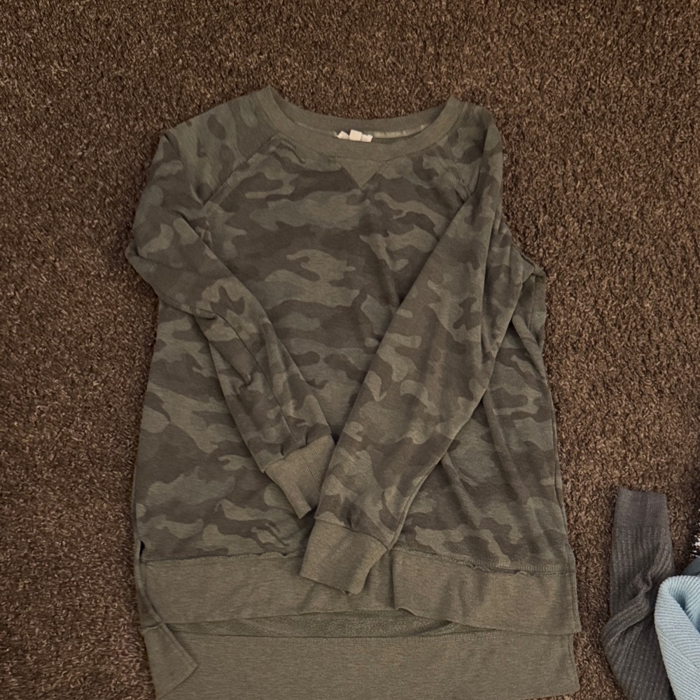 Jane and Delancey Olive Green Camo Crewneck Sweatshirt
